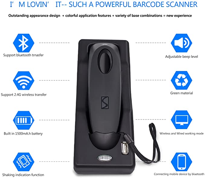 Bluetooth Wireless Barcode Scanner Handheld Portable Bar-Code Reader  Entries Enable Keyboard Entry,Computer Screen Barcode Scanner